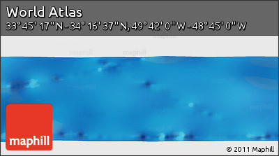 Physical Panoramic Map of the Area around 34° 0' 57" N, 49° 13' 30" W