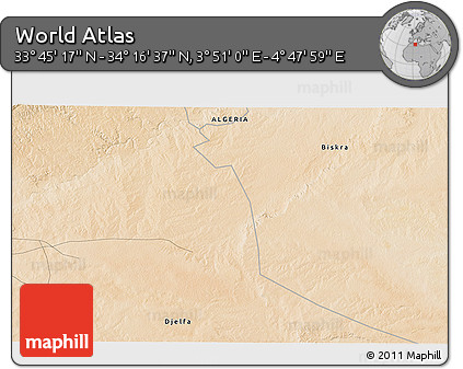 Satellite 3D Map of the Area around 34° 0' 57" N, 4° 19' 30" E