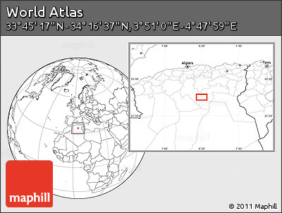 Blank Location Map of the Area around 34° 0' 57" N, 4° 19' 30" E