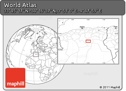 Blank Location Map of the Area around 34° 0' 57" N, 4° 19' 30" E