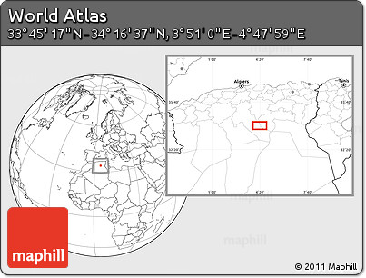 Blank Location Map of the Area around 34° 0' 57" N, 4° 19' 30" E