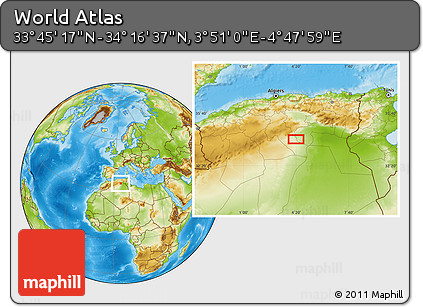 Physical Location Map of the Area around 34° 0' 57" N, 4° 19' 30" E