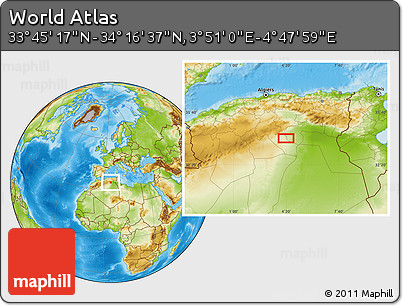 Physical Location Map of the Area around 34° 0' 57" N, 4° 19' 30" E