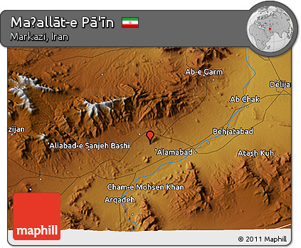 Physical 3D Map of Maḩallāt-e Pā'īn