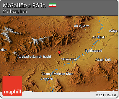 Physical 3D Map of Maḩallāt-e Pā'īn