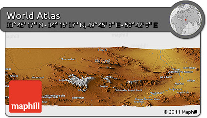 Physical Panoramic Map of the Area around 34° 0' 57" N, 50° 13' 30" E
