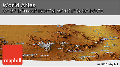 Physical Panoramic Map of the Area around 34° 0' 57" N, 50° 13' 30" E