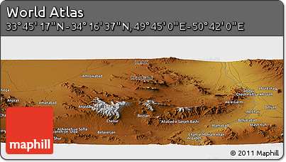 Physical Panoramic Map of the Area around 34° 0' 57" N, 50° 13' 30" E