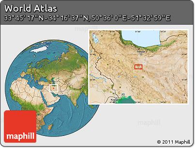 Satellite Location Map of the Area around 34° 0' 57" N, 51° 4' 30" E
