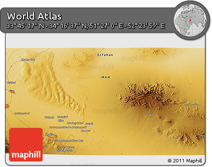 Physical 3D Map of the Area around 34° 0' 57" N, 51° 55' 29" E