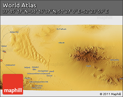 Physical 3D Map of the Area around 34° 0' 57" N, 51° 55' 29" E