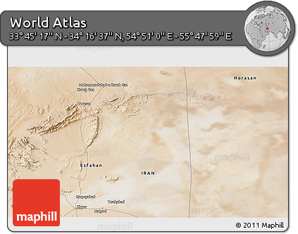 Satellite 3D Map of the Area around 34° 0' 57" N, 55° 19' 30" E