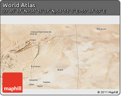 Satellite 3D Map of the Area around 34° 0' 57" N, 55° 19' 30" E