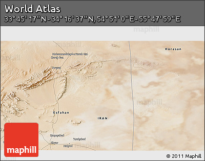 Satellite 3D Map of the Area around 34° 0' 57" N, 55° 19' 30" E