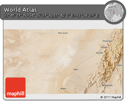 Satellite 3D Map of the Area around 34° 0' 57" N, 56° 10' 29" E