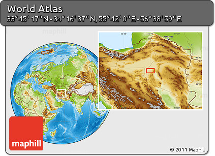 Physical Location Map of the Area around 34° 0' 57" N, 56° 10' 29" E