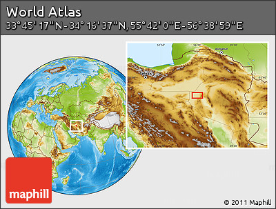 Physical Location Map of the Area around 34° 0' 57" N, 56° 10' 29" E