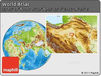 Physical Location Map of the Area around 34° 0' 57" N, 56° 10' 29" E