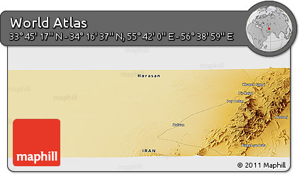 Physical Panoramic Map of the Area around 34° 0' 57" N, 56° 10' 29" E