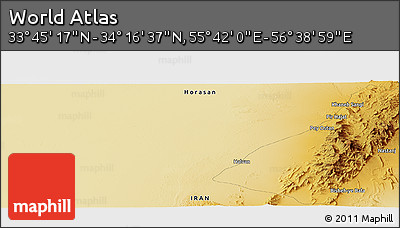 Physical Panoramic Map of the Area around 34° 0' 57" N, 56° 10' 29" E