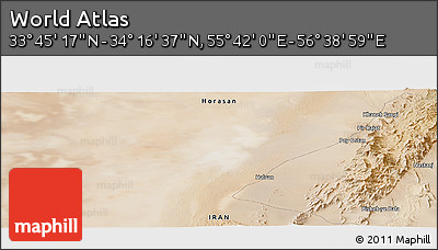 Satellite Panoramic Map of the Area around 34° 0' 57" N, 56° 10' 29" E