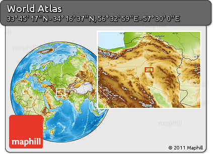Physical Location Map of the Area around 34° 0' 57" N, 57° 1' 29" E
