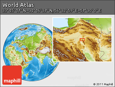 Physical Location Map of the Area around 34° 0' 57" N, 57° 1' 29" E