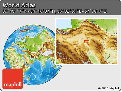 Physical Location Map of the Area around 34° 0' 57" N, 57° 1' 29" E