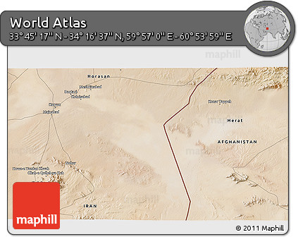 Satellite 3D Map of the Area around 34° 0' 57" N, 60° 25' 29" E