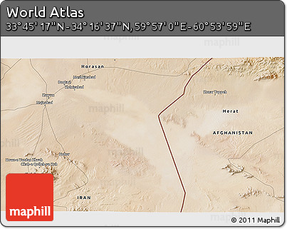 Satellite 3D Map of the Area around 34° 0' 57" N, 60° 25' 29" E