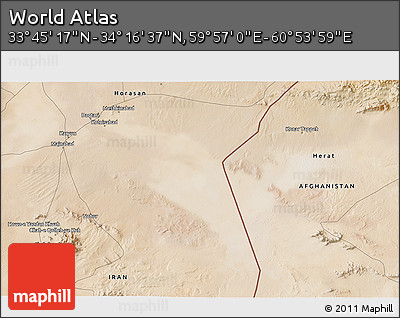 Satellite 3D Map of the Area around 34° 0' 57" N, 60° 25' 29" E