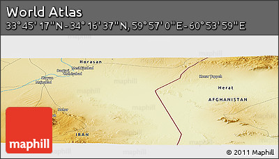 Physical Panoramic Map of the Area around 34° 0' 57" N, 60° 25' 29" E