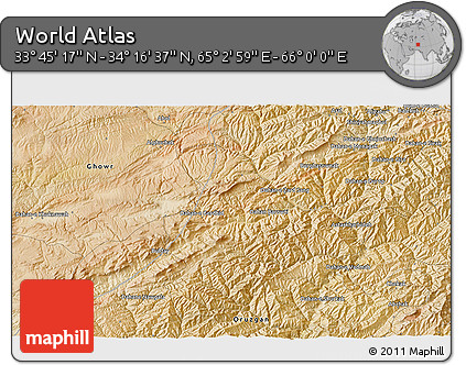 Satellite 3D Map of the Area around 34° 0' 57" N, 65° 31' 30" E