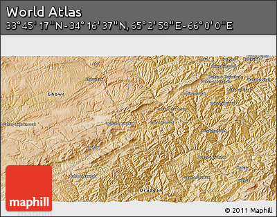 Satellite 3D Map of the Area around 34° 0' 57" N, 65° 31' 30" E