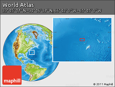 Physical Location Map of the Area around 34° 0' 57" N, 66° 13' 29" W