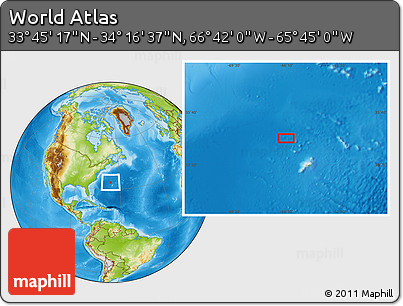Physical Location Map of the Area around 34° 0' 57" N, 66° 13' 29" W