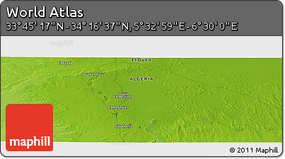 Physical Panoramic Map of the Area around 34° 0' 57" N, 6° 1' 30" E