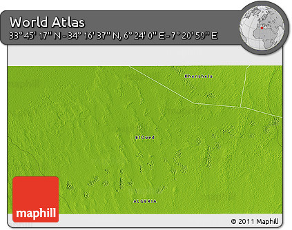 Physical 3D Map of the Area around 34° 0' 57" N, 6° 52' 30" E