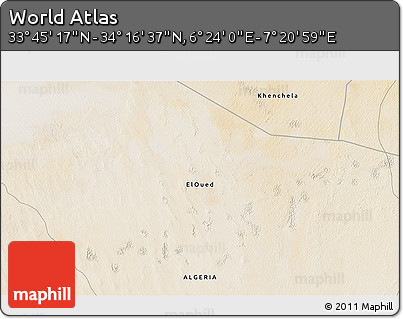 Satellite 3D Map of the Area around 34° 0' 57" N, 6° 52' 30" E