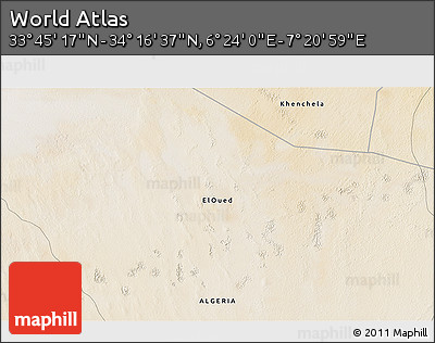 Satellite 3D Map of the Area around 34° 0' 57" N, 6° 52' 30" E