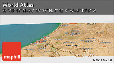 Satellite Panoramic Map of the Area around 34° 0' 57" N, 6° 43' 29" W