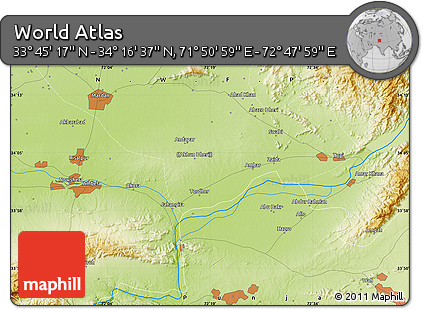 Physical Map of the Area around 34° 0' 57" N, 72° 19' 29" E