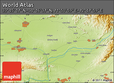 Physical Map of the Area around 34° 0' 57" N, 72° 19' 29" E