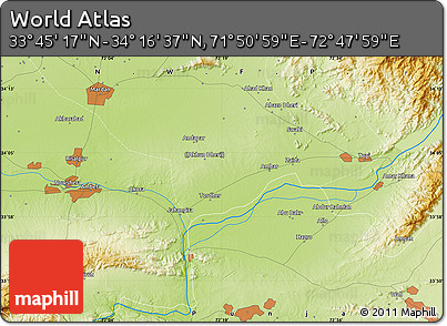 Physical Map of the Area around 34° 0' 57" N, 72° 19' 29" E