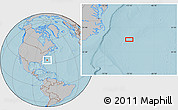 Gray Location Map of the area around 34° 0' 57" N, 72° 10' 30" W, hill shading