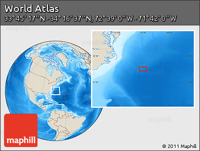 Shaded Relief Location Map of the Area around 34° 0' 57" N, 72° 10' 30" W