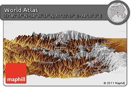 Physical Panoramic Map of the Area around 34° 0' 57" N, 74° 1' 30" E