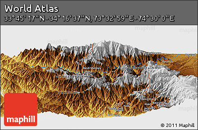 Physical Panoramic Map of the Area around 34° 0' 57" N, 74° 1' 30" E
