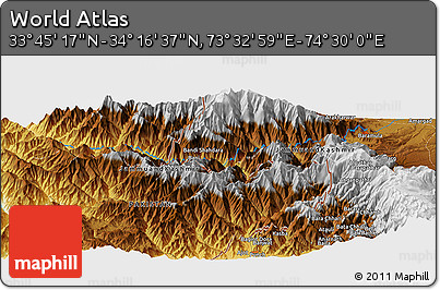 Physical Panoramic Map of the Area around 34° 0' 57" N, 74° 1' 30" E