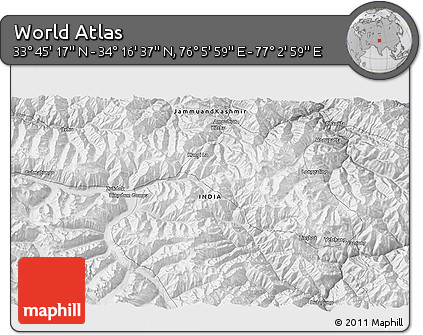 Physical 3D Map of the Area around 34° 0' 57" N, 76° 34' 29" E